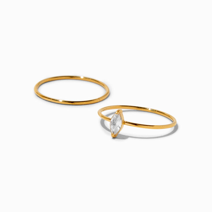 Gold-tone Stainless Steel Cubic Zirconia Marquise Ring Set - 2 Pack,