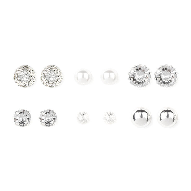 Large Crystal, Pearl and Ball Stud Earrings | Claire's US