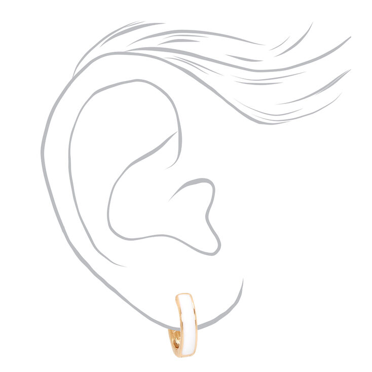 Gold &amp; White Enamel 15MM Huggie Hoop Earrings,