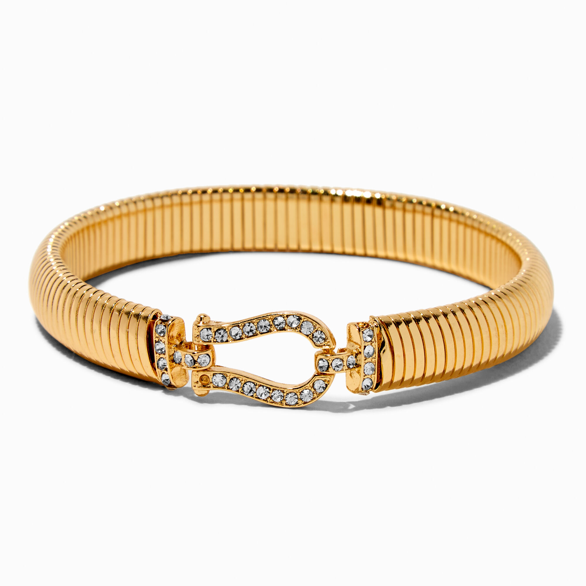 Gold-tone Crystal Horseshoe Stretch Bracelet,