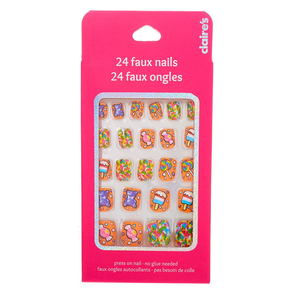  Rainbow Candy Icon Square Press On Faux Nail Set - 24 Pack,