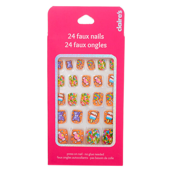 Rainbow Candy Icon Square Press On Faux Nail Set - 24 Pack,