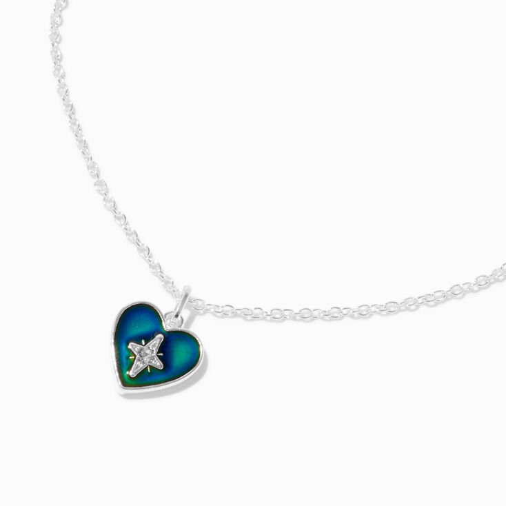 Collier &agrave; pendentif c&oelig;ur d&rsquo;humeur couleur argent&eacute;e,