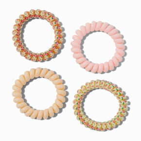 Rose Print Spiral Hair Ties - 4 Pack,
