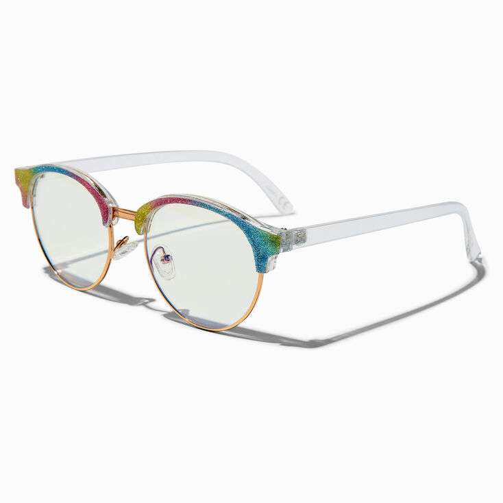 Solar Blue Light Reducing Rainbow Glitter Round Clear Lens Frames