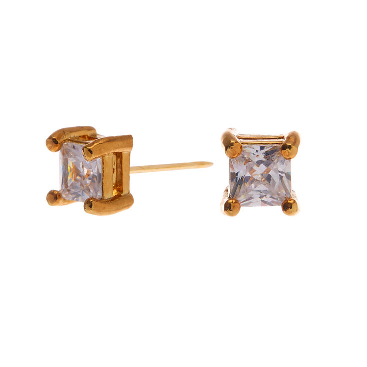 18ct Gold Plated Cubic Zirconia 3MM Square Stud Earrings,