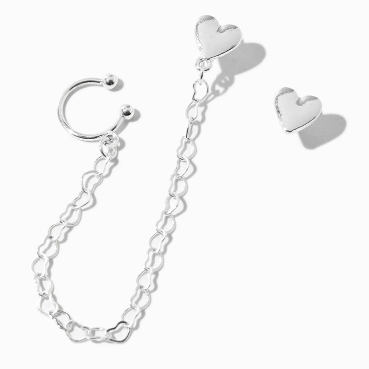 Silver-tone Heart Ear Connector Earrings,