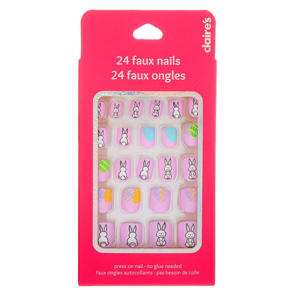 Bunny Square Press On Faux Nail Set - 24 Pack,