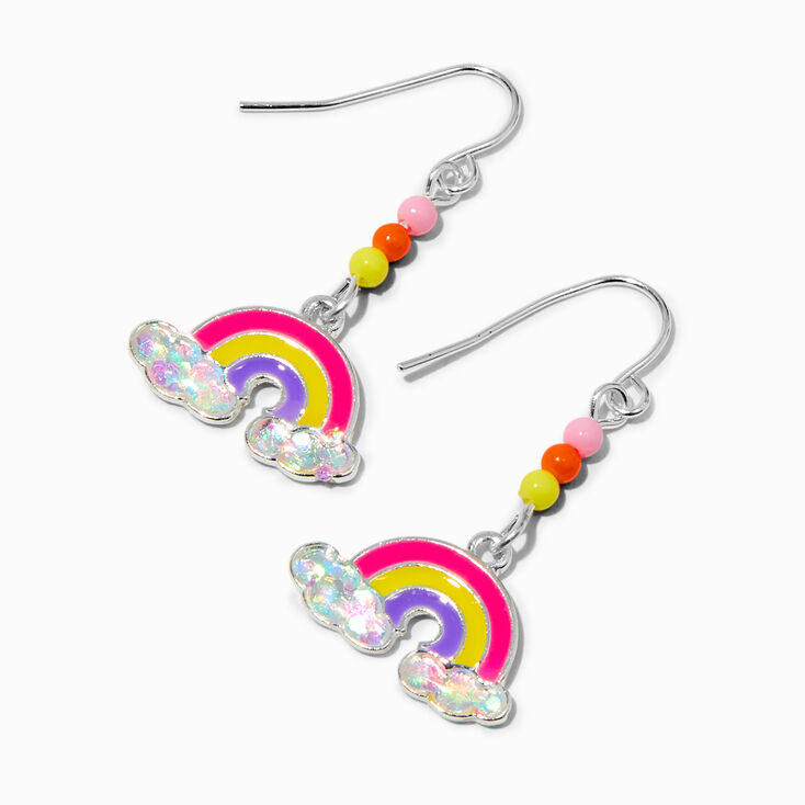 Silver-tone Rainbow Beaded 1" Drop Earrings