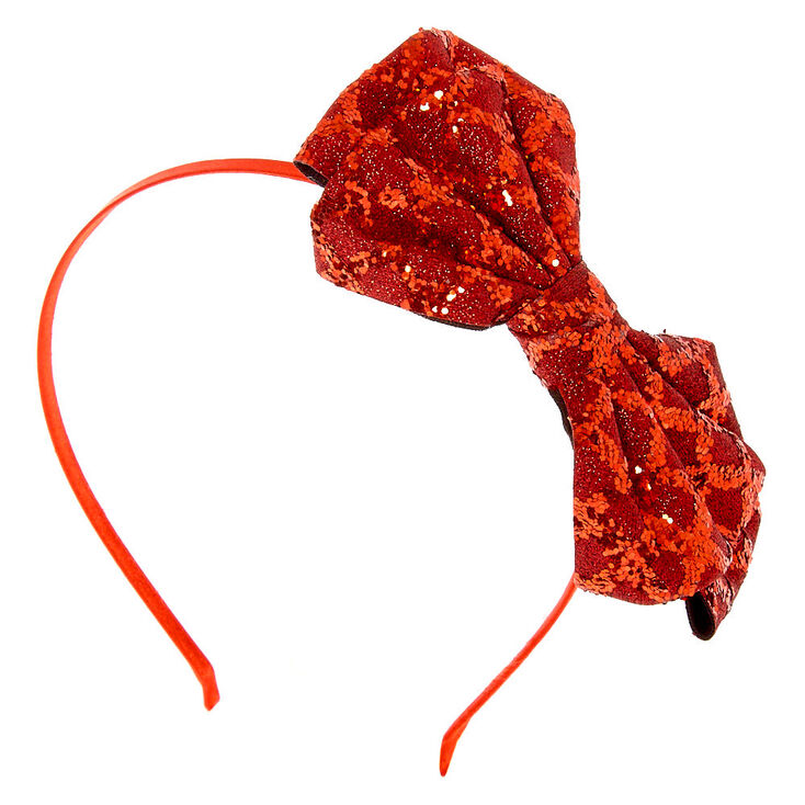 Glitter Bow Headband - Red,