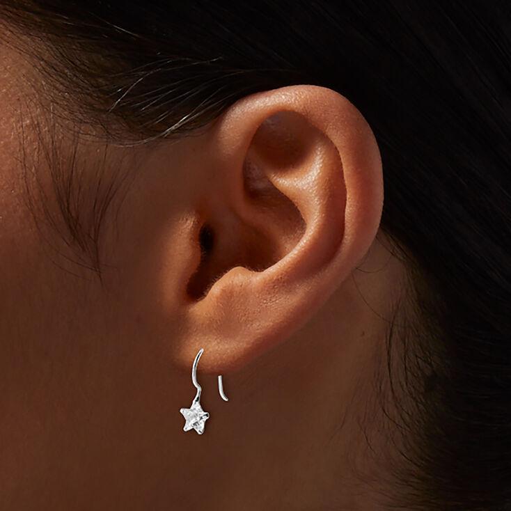 C LUXE by Claire&#39;s Sterling Silver Crystal Star Drop Earrings,