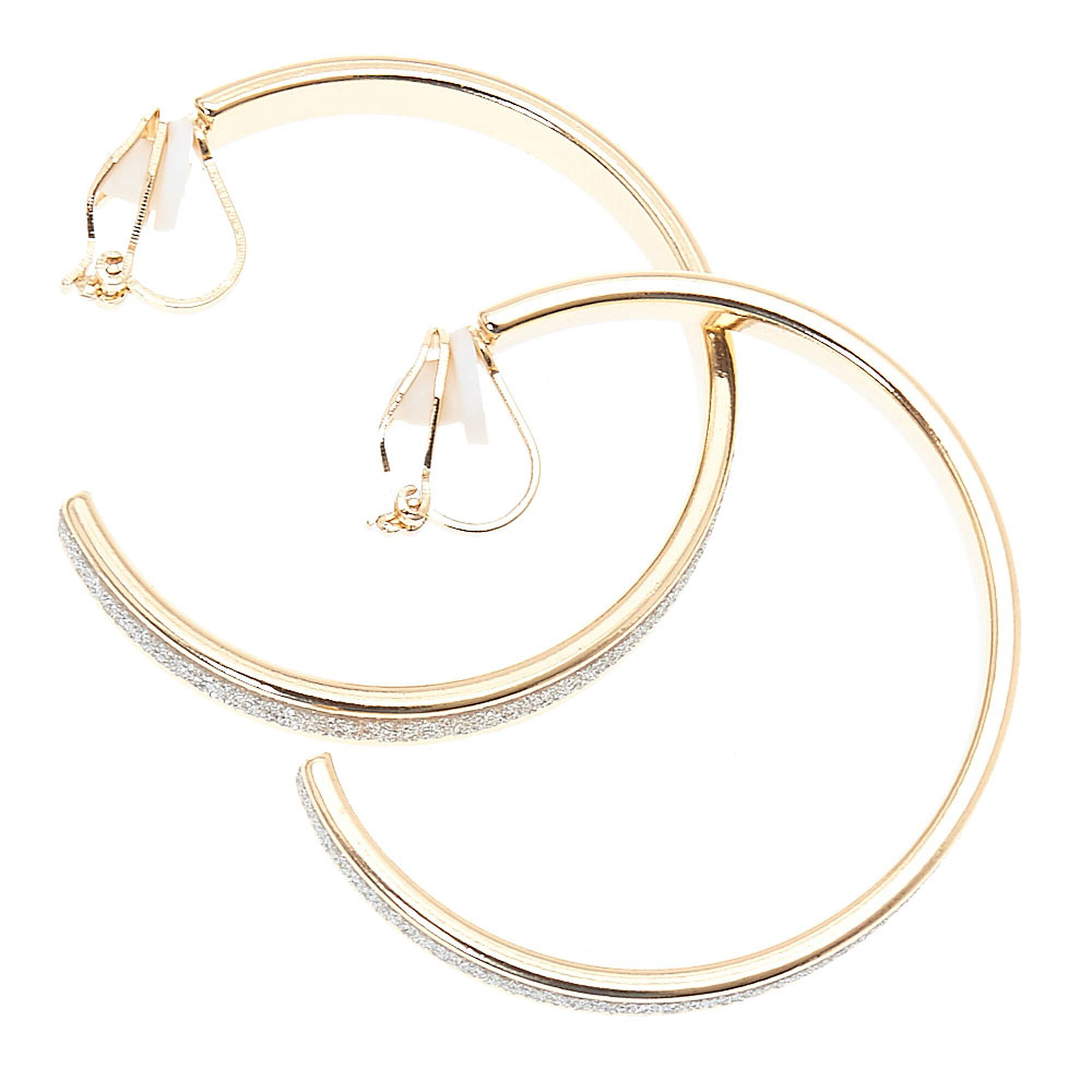 View Claires 35MM Glitter Hoop Clip On Earrings Silver Gold information