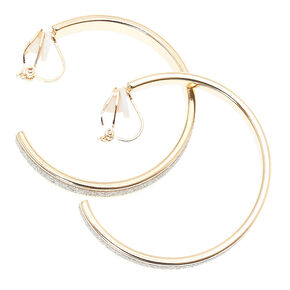 Gold 35MM Glitter Hoop Clip On Hoop Earrings - Silver,