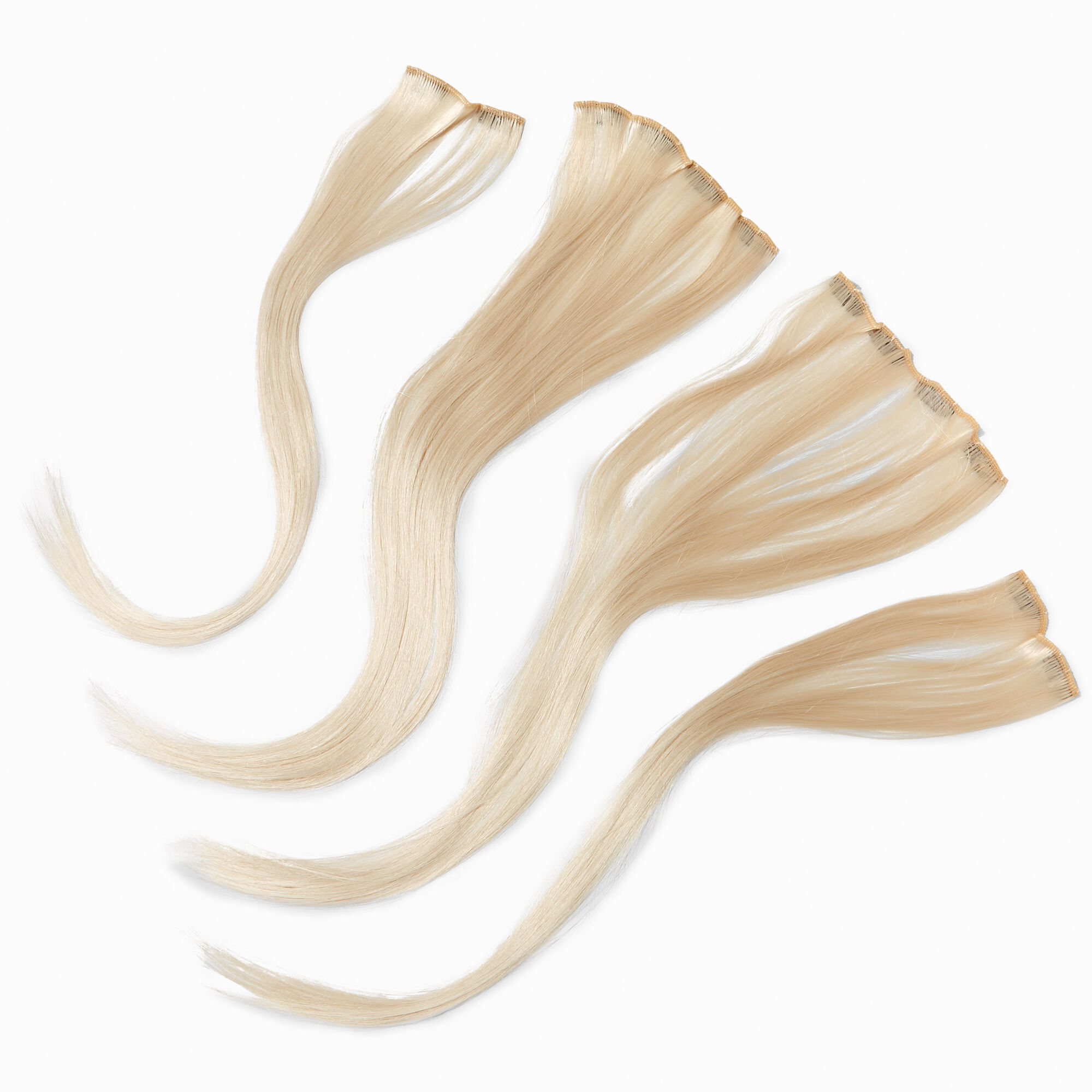 View Claires Blonde Faux Hair Clip In Extensions 4 Pack Platinum information