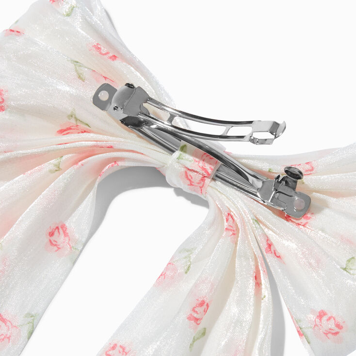 Pink Floral Organza Hair Bow Clip,