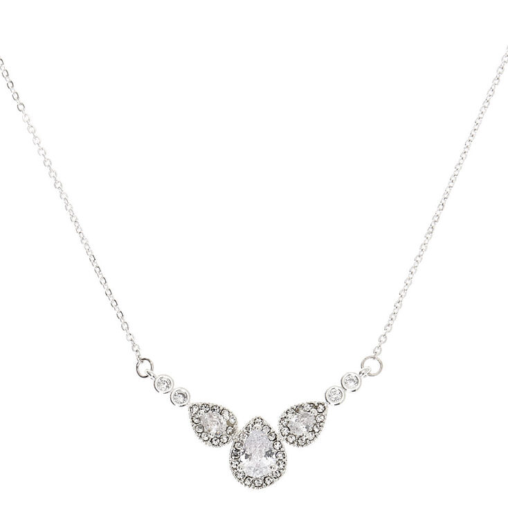 Silver Cubic Zirconia Teardrop Pendant Necklace - Teardrop Pendant Silver Cubic Zirconia Teardrop Pendant Necklace - Teardrop Pendant