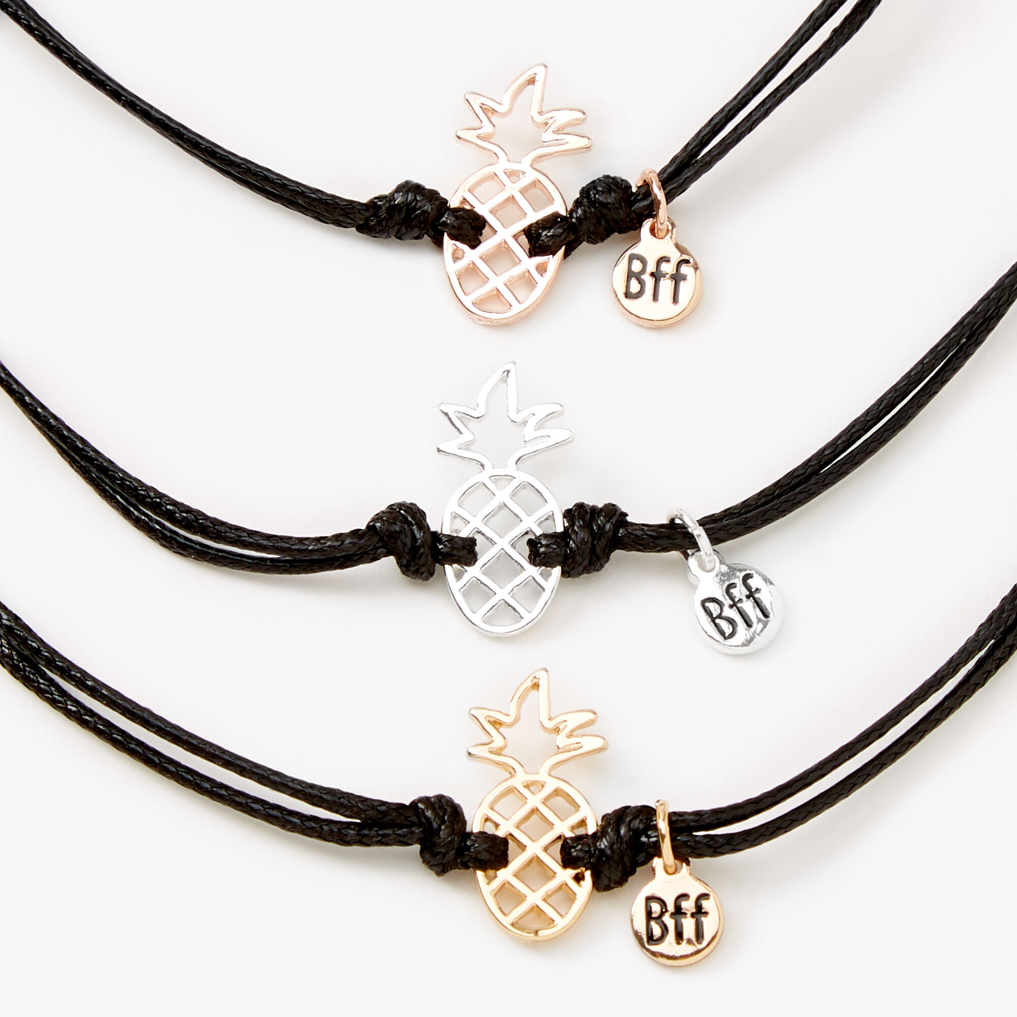 Mixed Metal Pineapple Adjustable Friendship Bracelets 3 Pack Claire s US