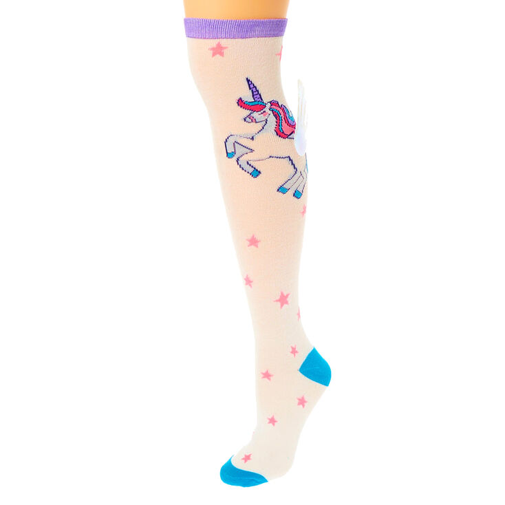 3D Unicorn Wings Knee High Socks - White,