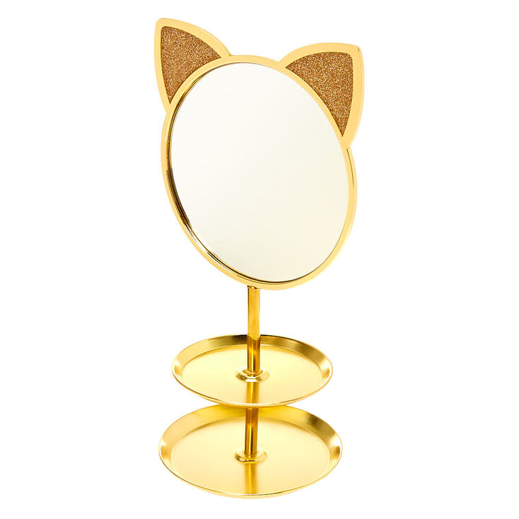 Gold Cat Mirror Jewelry Holder,