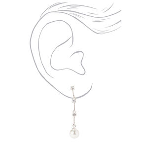 Silver-tone Crystal Pearl Linear 1.5&quot; Drop Earrings,
