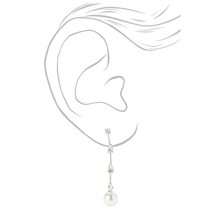 Silver-tone Crystal Pearl Linear 1.5&quot; Drop Earrings,