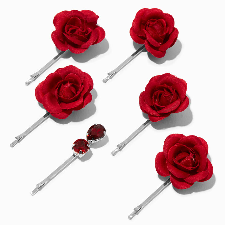 &Eacute;pingles &agrave; cheveux strass et roses rouges - Lot de 6,