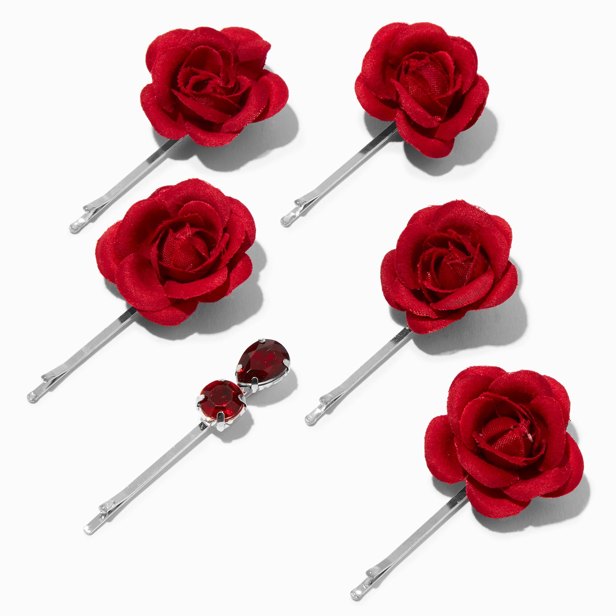 View Claires Rose Gemstone Hair Pins 6 Pack Red information