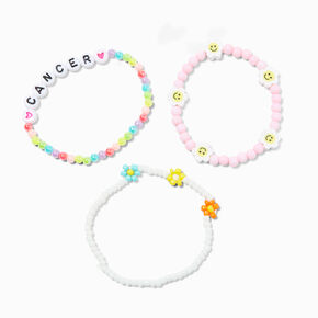 Zodiac Daisy Happy Face Beaded Stretch Bracelets - 3 Pack, Cancer,