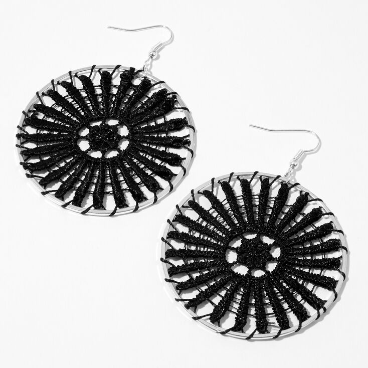 Black Crochet Hoop 2&quot; Drop Earrings,