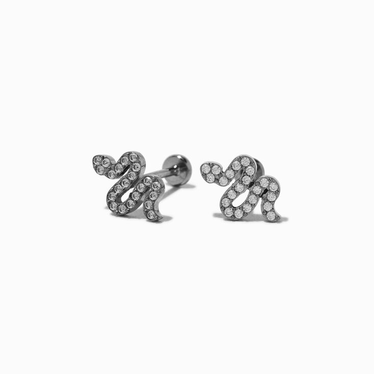 C LUXE by Claire&#39;s Silver-tone Titanium Cubic Zirconia Pav&eacute; Snake Flat Back Stud Earrings,