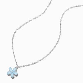 Glitter Blue Flower Pendant Necklace,