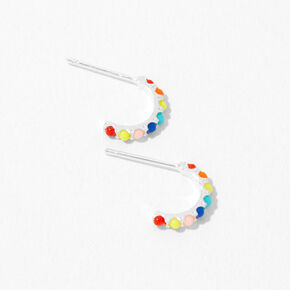 Sterling Silver 10MM Rainbow Huggie Hoop Earrings,