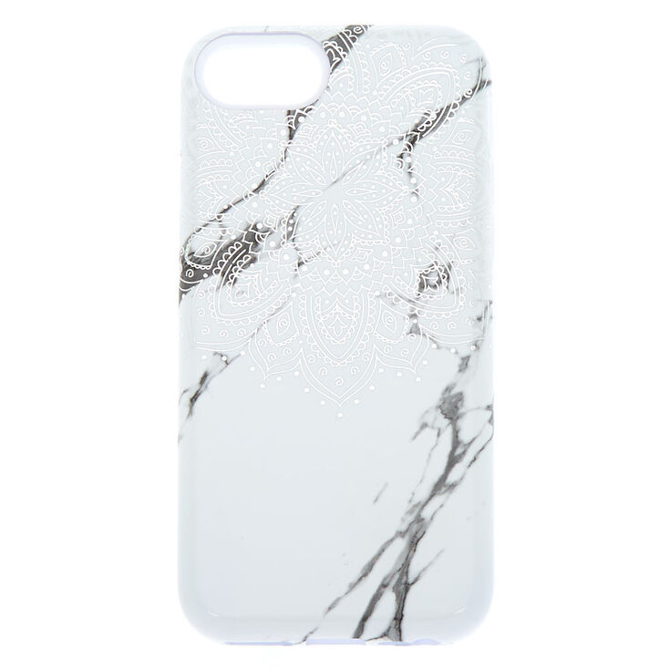Claire's Coque de protection pour portable blanche effet marbré et motif mandala - Compatible avec iPhone 6/7/8