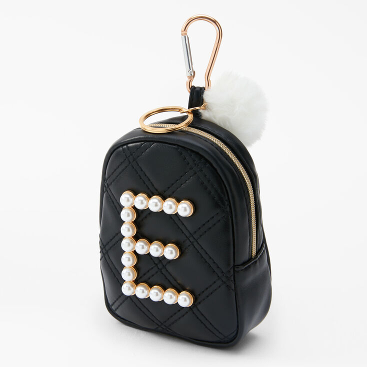Initial Pearl Mini Backpack Keychain - Black, E | Claire's US