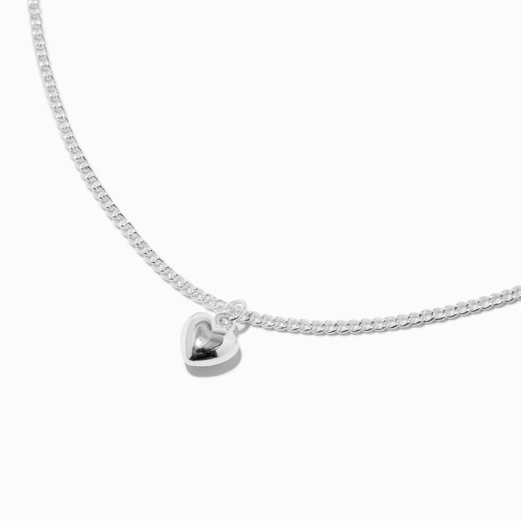 Silver-tone Tiny Puffy Heart Pendant Necklace,