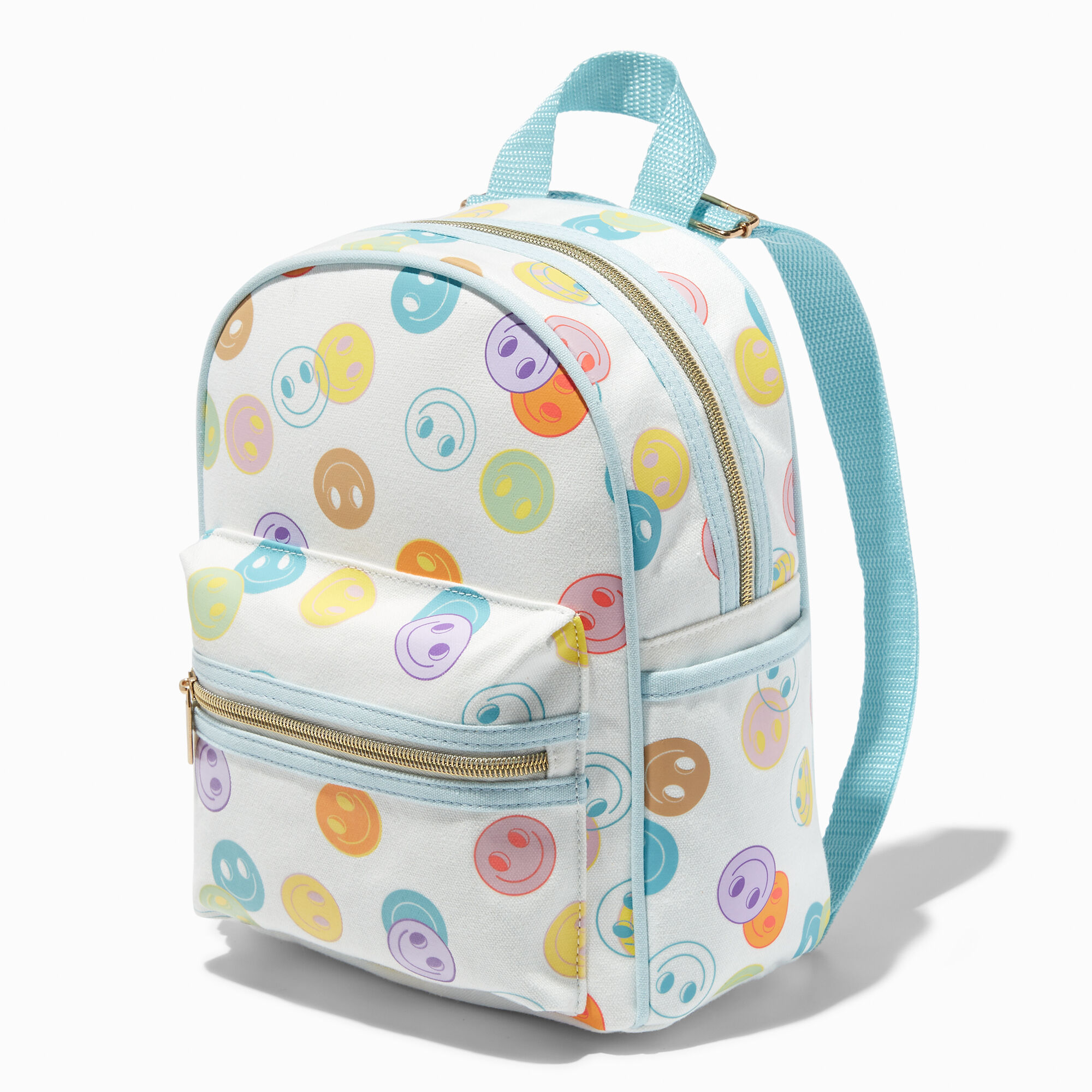 View Claires Happy Face Print Mini Backpack Rainbow information