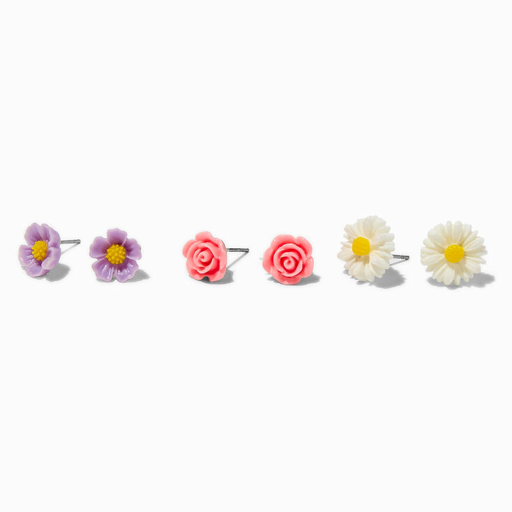 Carved Flower Earrings - 3 Pack,