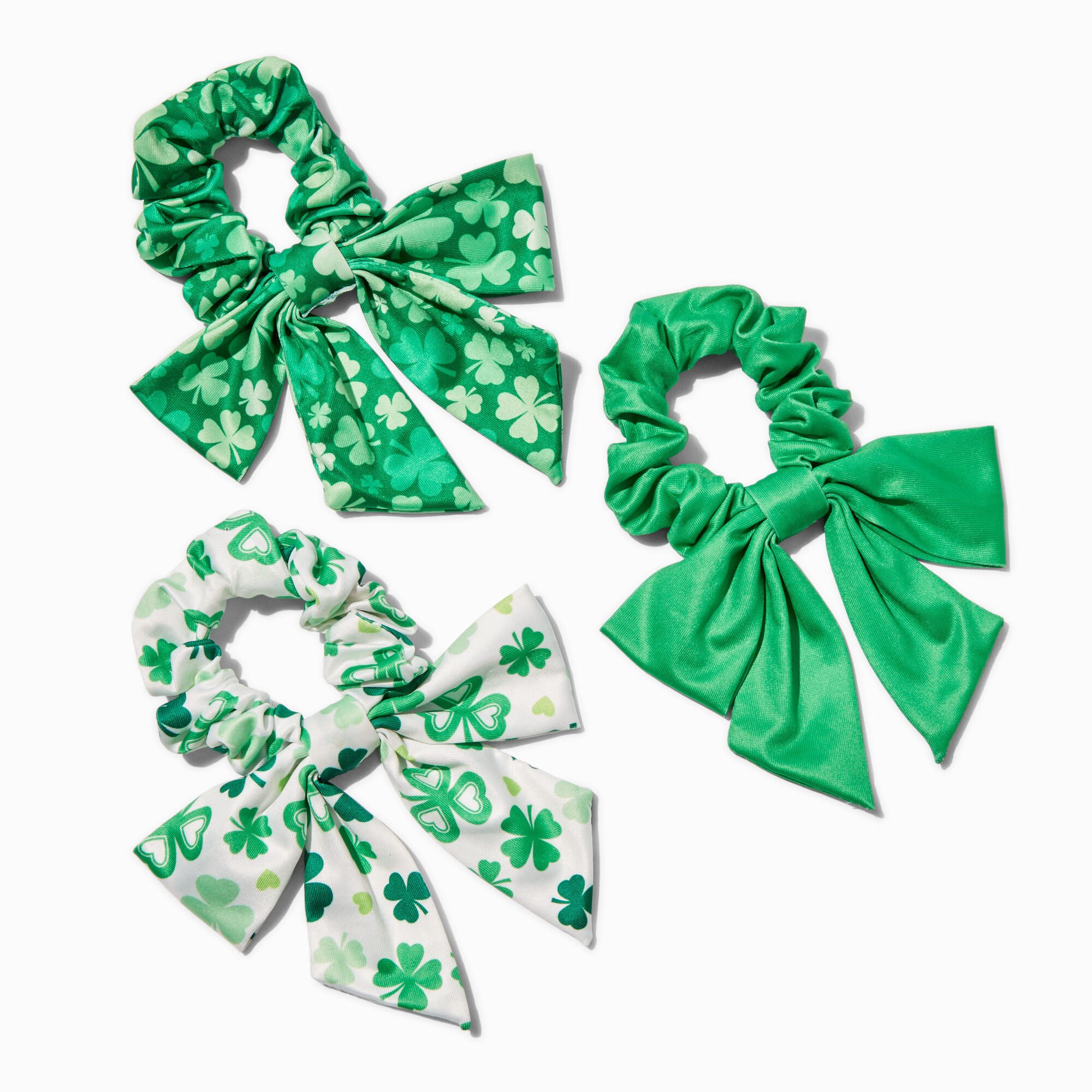View Claires St Patricks Day Bow Scrunchies 3 Pack Green information
