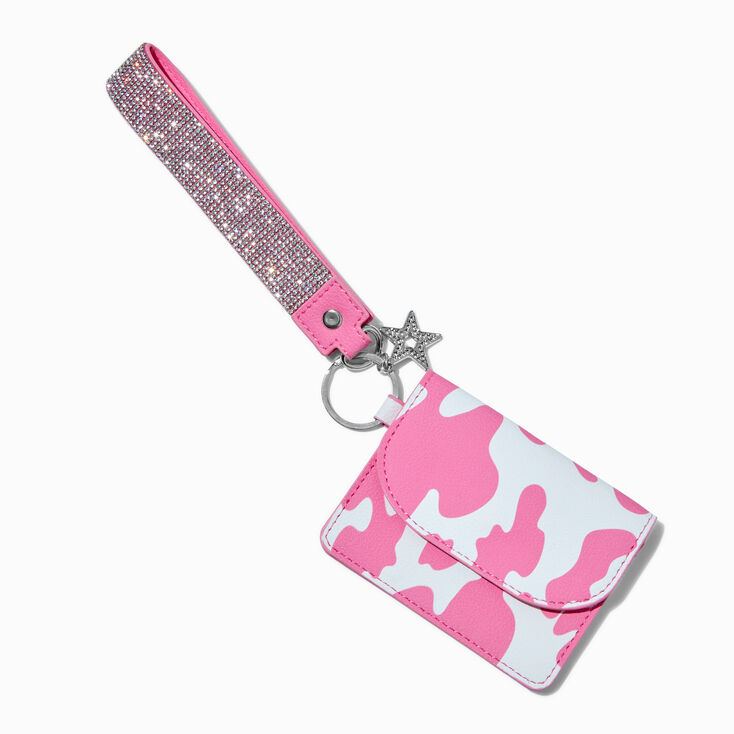 Pink Cow Print Wristlet Card Case,