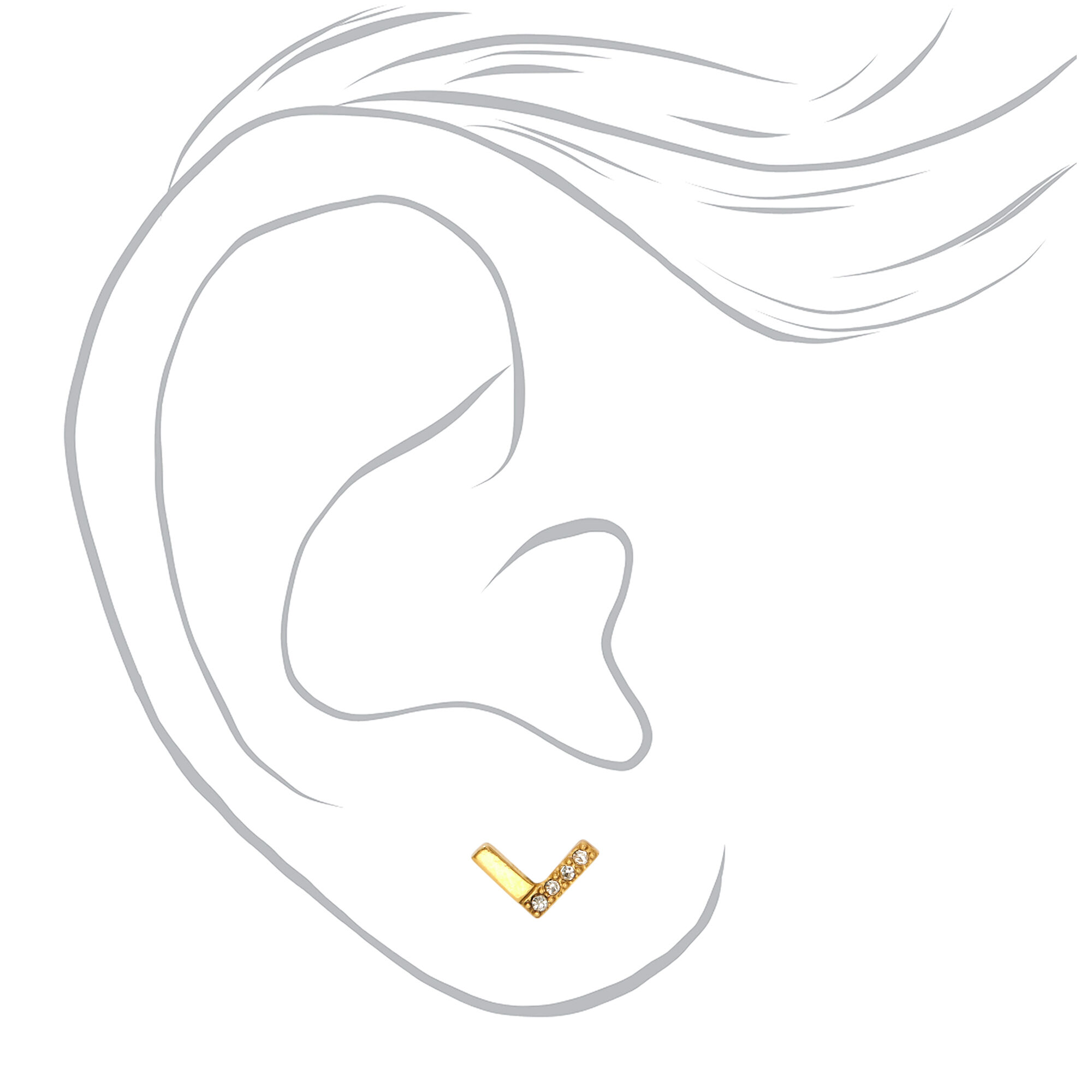 Gold Titanium Crystal Chevron Stud Earrings,