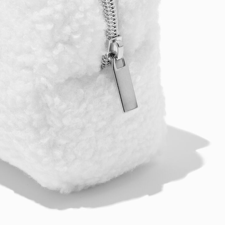 Trousse de maquillage en sherpa ours blanc,