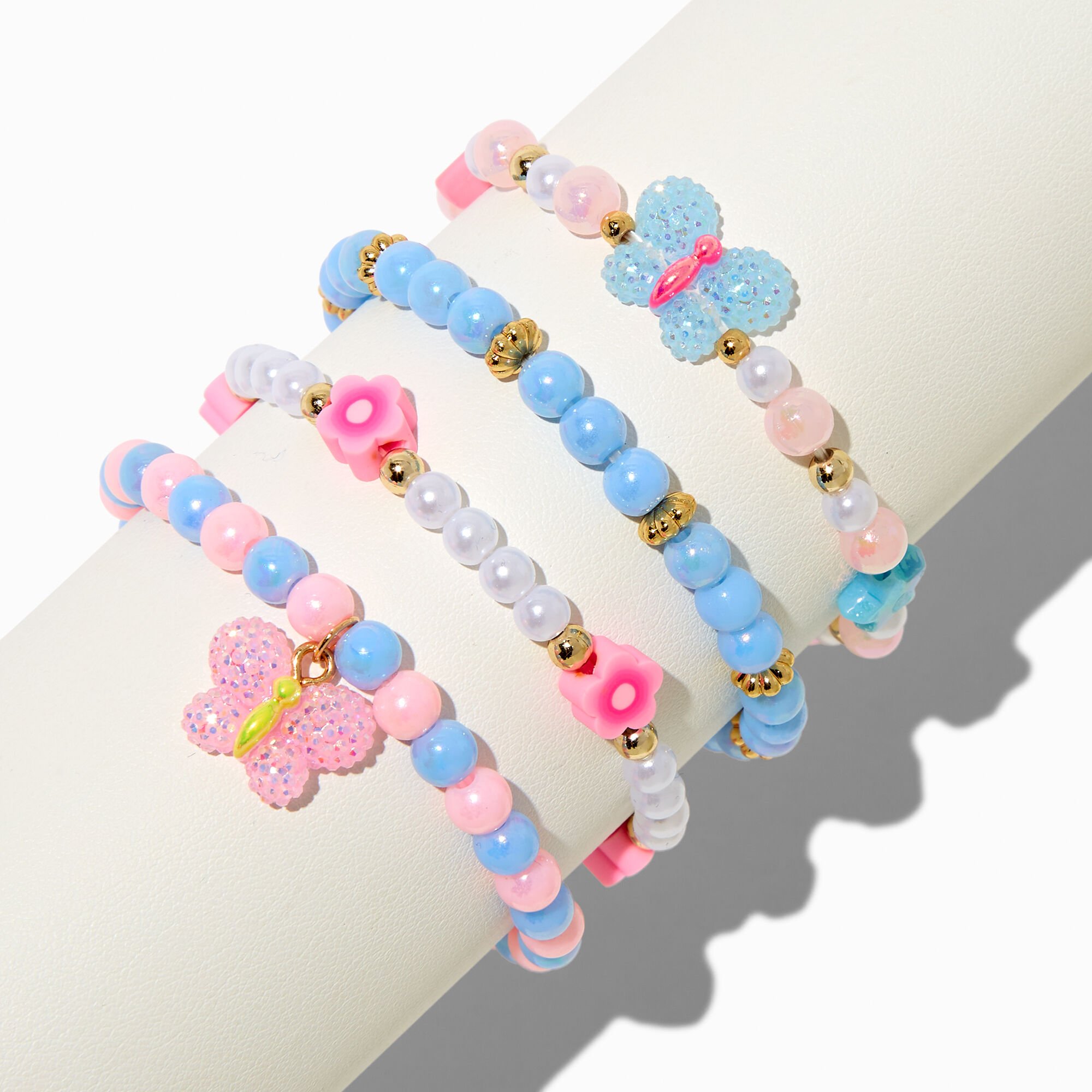 Textured Butterfly Beaded Stretch Bracelet Set - 4 Pack,