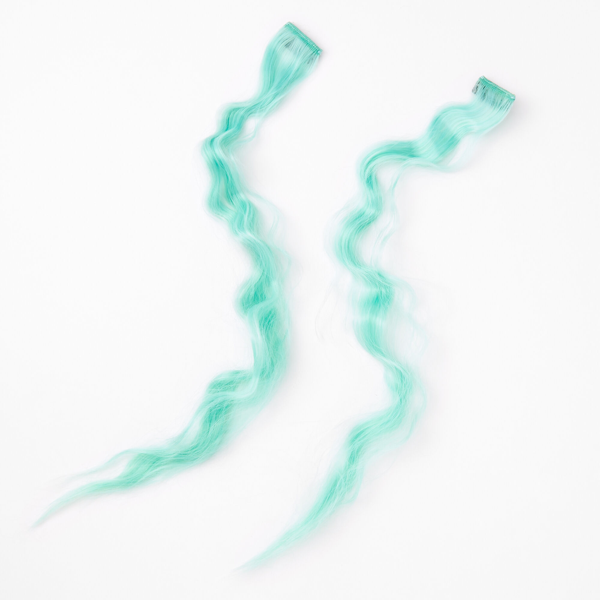 Curly Faux Hair Clip In Extensions - Mint Green, 2 Pack,