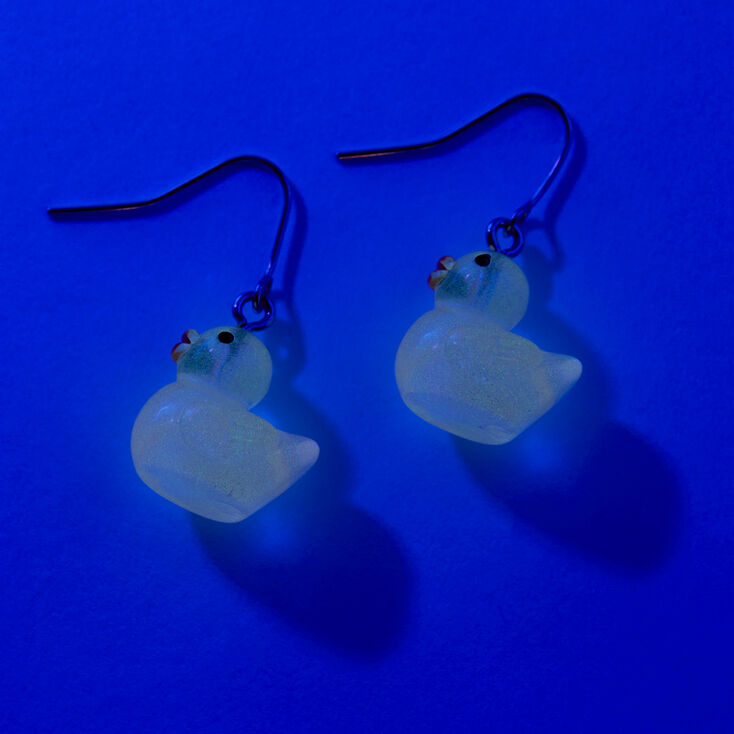 Pink Glow in the Dark Rubber Duck 0.75&quot; Drop Earrings,