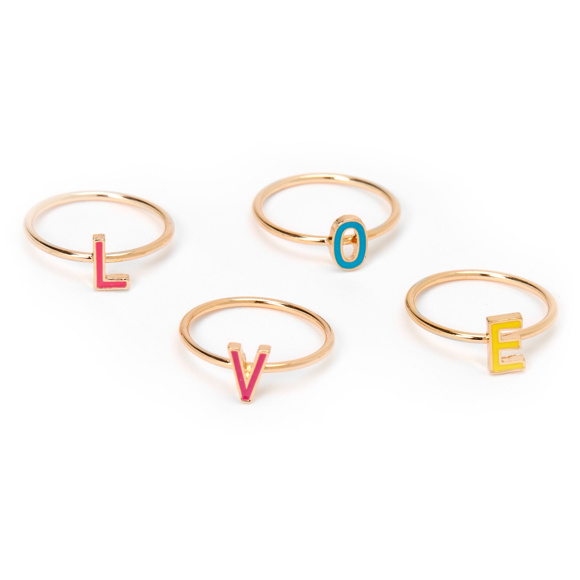 Gold Rainbow Love Rings 4 Pack Claire s