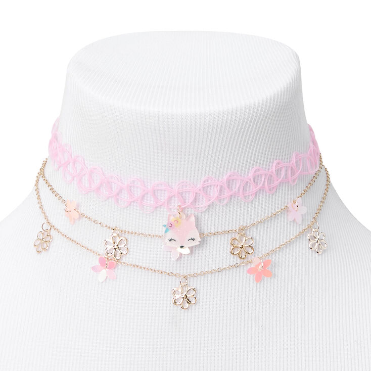Claire&#39;s Club Pink Fox &amp; Daisy Choker &amp; Multi Strand Necklaces - 2 Pack,