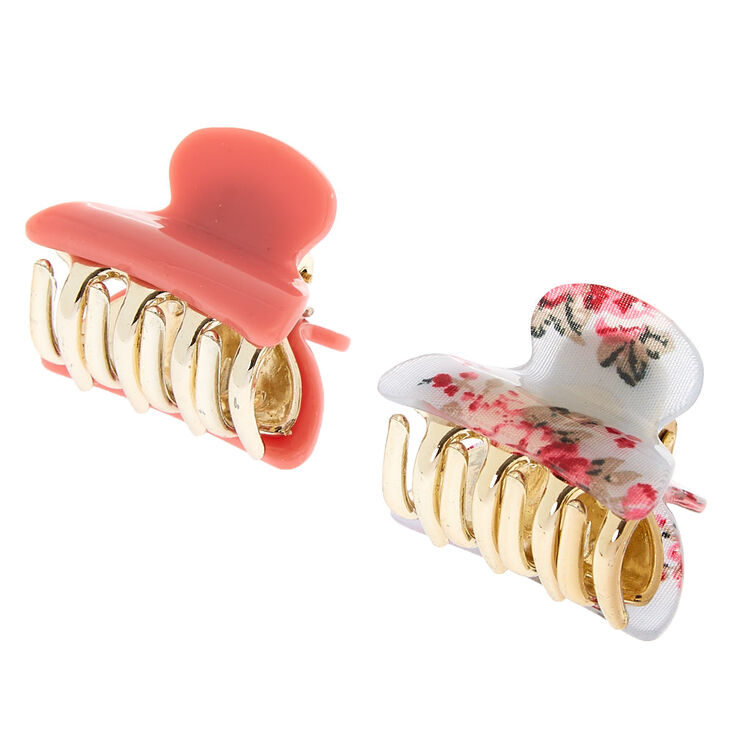 Claire's Lot de 2 mini pinces à cheveux, rose et motif floral rose