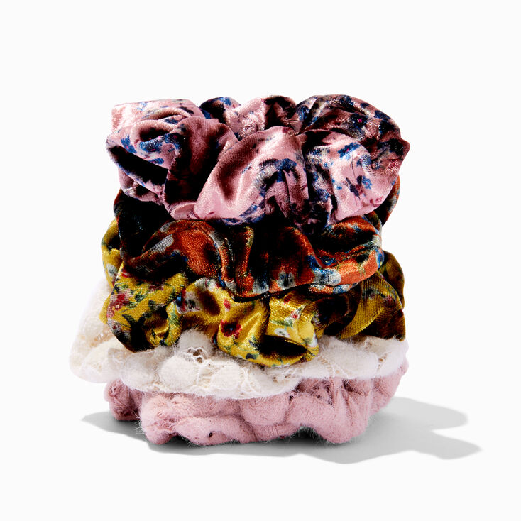 Floral Velvet Hair Scrunchies - 5 Pack,