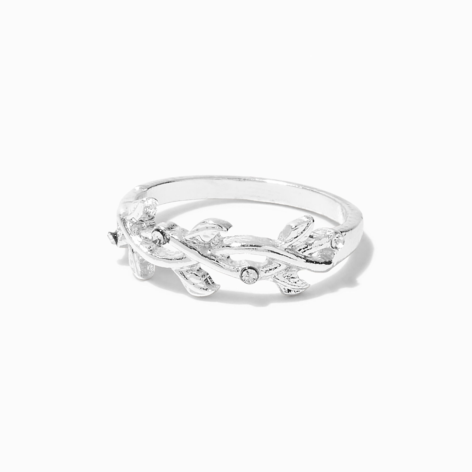 View Claires Embellished Leaf Vine Ring Silver information