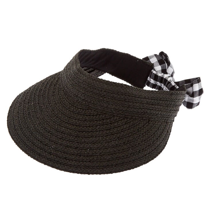 Claire's Visière en paille noire avec nœud à carreaux Vichy